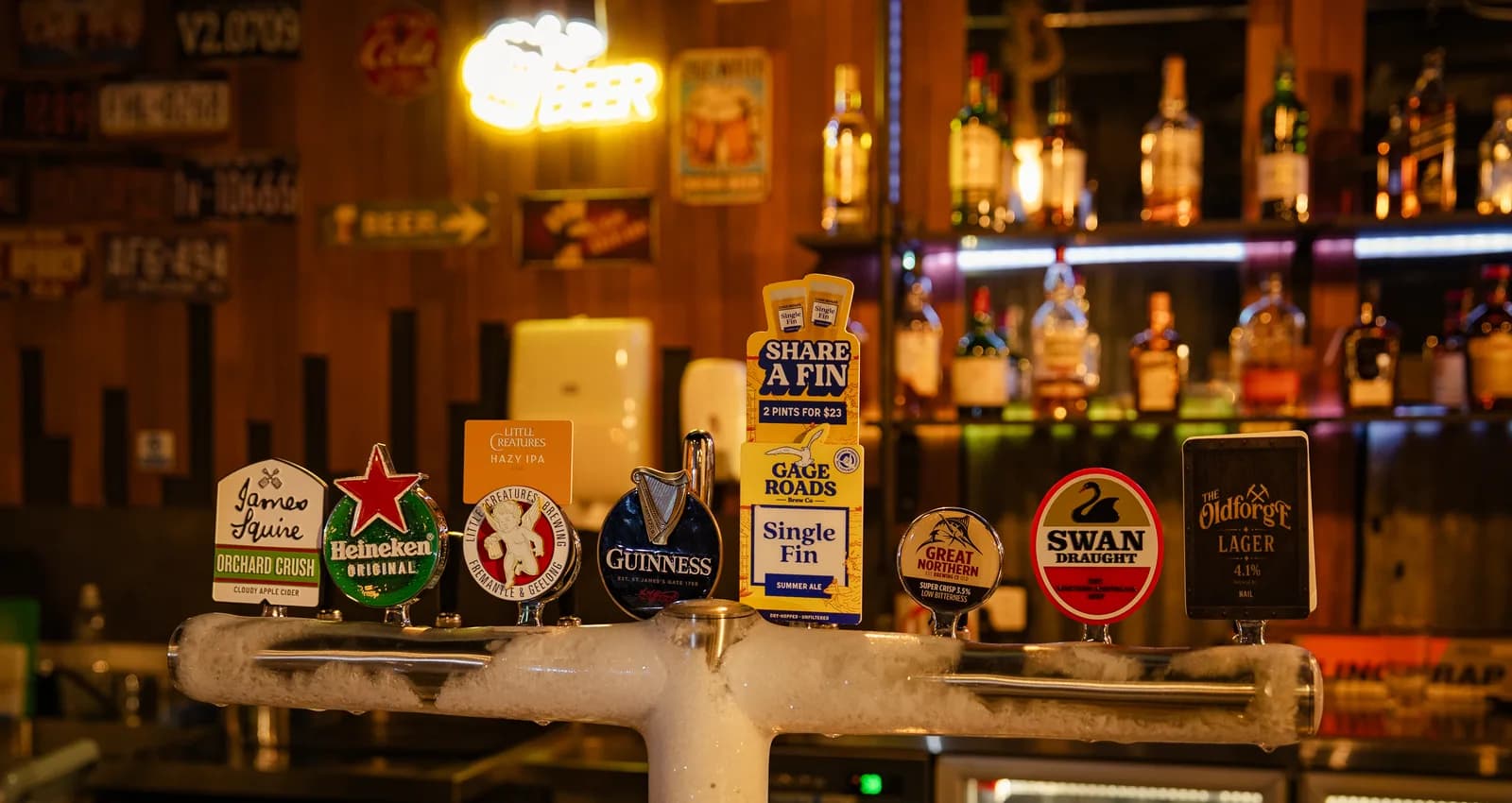The Old Forge back bar and tap selection